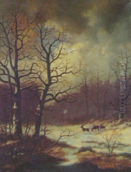 Winter Landscape With Deer - view 1