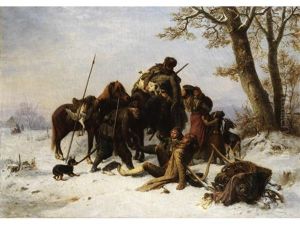 Plundernde Kosaken In Winterlandschaft by Karl Wilhelm Hahn