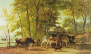 Farm Along A Waterway by Karl Wilhelm Hahn