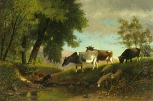 Cattle Watering In The Woods by Karl Wilhelm Hahn