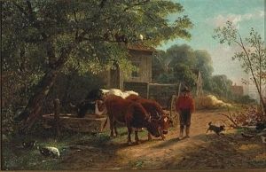 Farmer With Cattle by William Hahn