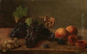 Still Life Depicting Peaches And Grapes by William Hahn