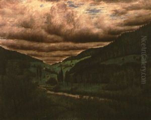 Wiesental Mit Einem Bachlauf Und Einer Kirche by Karl Haider
