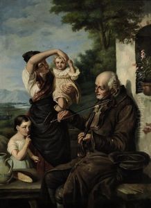 Geigender Bettler Und Mutter Mit Zwei Kindern by Joseph Haier