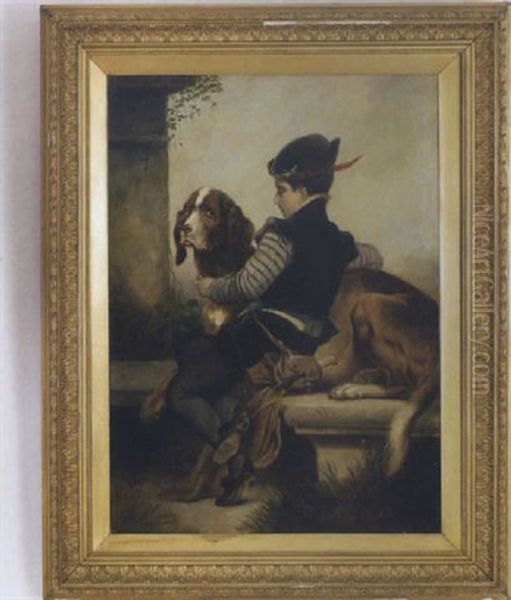 Portrait Of A Boy With His Spaniel - view 1