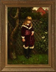 Portrait Of A Young Girl In A Scarlet Dress With Lace Trim, Seated In A Garden Reading A Book (+ Portrait Of A Boy In A Burgundy Suit Holding A Cricket Ball; 2 Works)