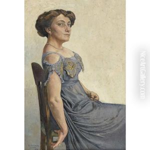 Sitzende Dame In Blauem Kleid by Philippe Hainard