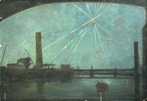 Searchlight Spotting A V2 Rocket To Shoot It Down by Wilfred Stanley Haines