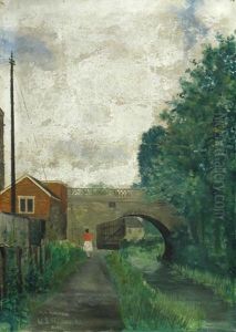 Walker By A Bridge, Bath by Wilfred Stanley Haines