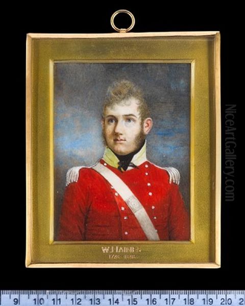 An Officer, Wearing Scarlet Coatee With Silver Buttons And Epaulettes, Gold Collar And Black Stock, A White Belt With Belt-plate Across His Chest - view 1