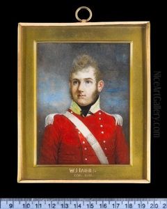 An Officer, Wearing Scarlet Coatee With Silver Buttons And Epaulettes, Gold Collar And Black Stock, A White Belt With Belt-plate Across His Chest