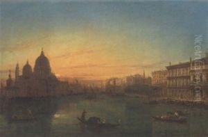 Gondolas On The Grand Canal At Sunset by William Henry Haines