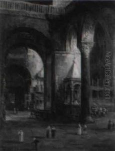 Townspeople And Clergy In Cathedral by William Henry Haines