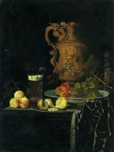 Stillleben Mit Prunkpokal,wan Li-porzellanschale, Zinnteller, Bierglas,weintrauben Und Pfirsichen Stillleben Mit Prunkpokal,wan Li-porzellanschale, Zinnteller, Bierglas,weintrauben Und Pfirsichen
