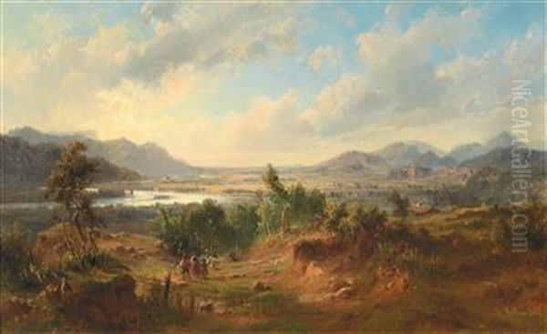 Open River Landscape With Decorative Figures In The Foreground - view 1