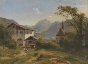 Sommertag Im Oberinntal Mit Bauernhof Und Kapelle by Ludwig Halauska