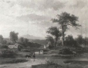 Landscape With Rider Watering Horses by Ludwig Halauska