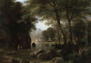 Badende Am Seeufer by Ludwig Halauska
