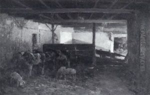 Stallinneres Mit Schweinen Und Kuhen
