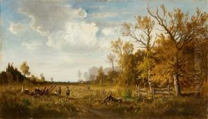 Herbstliche Landschaft Mit Jagdgesellschaft by Fritz Halberg-Krauss