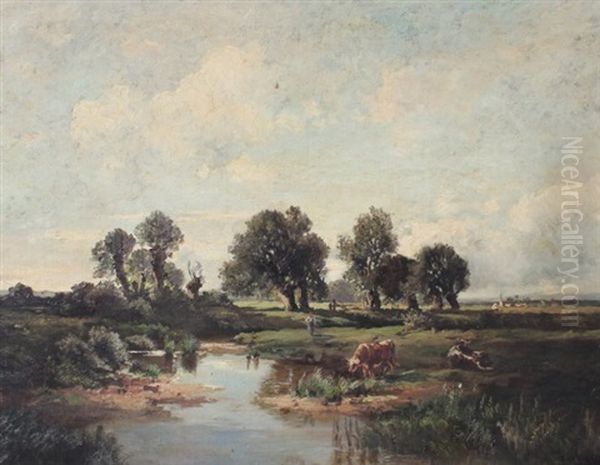 Cattle Grazing In An Extensive Landscape With Stream - view 1