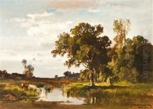 Landscape With Cattle At A Watercourse