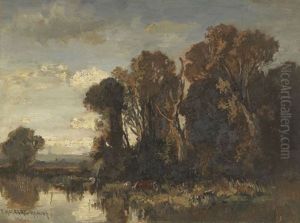Flusslandschaft Mit Kuhen by Fritz Halberg-Krauss