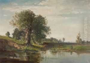 Landschaft Mit Weidenden Kuhen by Fritz Halberg-Krauss