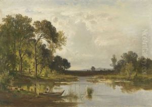 Oberbayerische Seenlandschaft Mit Angler