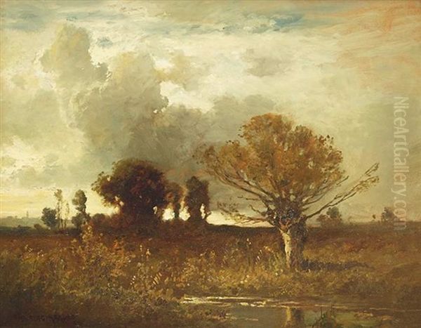 Landschaft Mit Baumgruppe Vor Stadt - view 1
