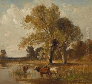 Baumlandschaft Mit Kuhen Am Wasser Baumlandschaft Mit Kuhen Am Wasser