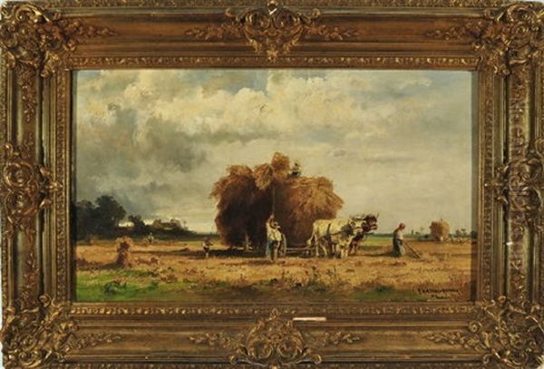Landschaft Mit Bauern Bei Der Heuernte Bei Aufkommendem Gewitter - view 1