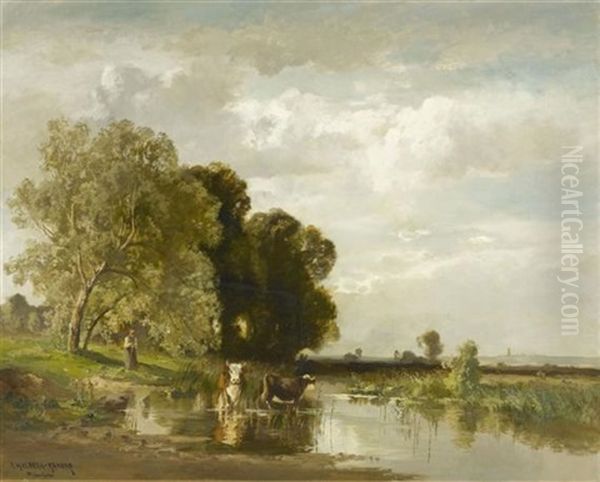 Dachauerlandschaft Mit Kuhen Und Einer Bauerin - view 1