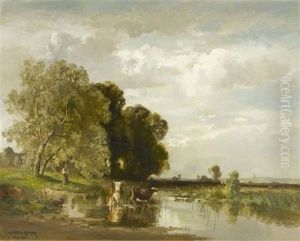 Dachauerlandschaft Mit Kuhen Und Einer Bauerin Dachauerlandschaft Mit Kuhen Und Einer Bauerin