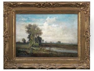 Bayerische Sommerlandschaft Mit Kindern An Einem Weiher