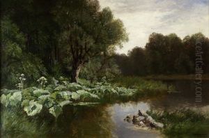 Uferpartie Eines Waldflusses Mit Lichtung by Fritz Halberg-Krauss