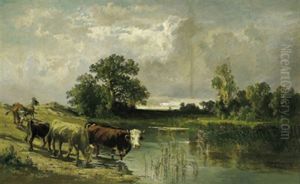 Kuhe An Der Furt by Fritz Halberg-Krauss