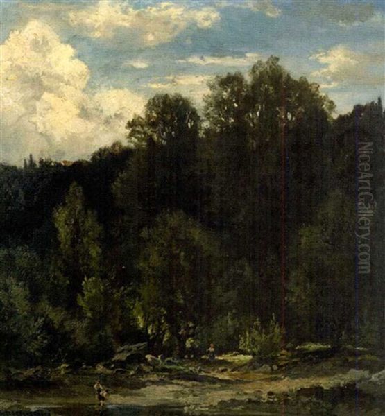 Badende An Einem Waldweiher - view 1