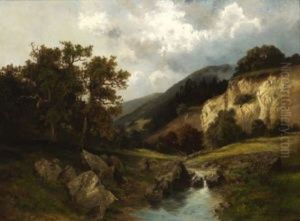 Gebirgstal Mit Einem Bach by Fritz Halberg-Krauss