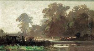 Fluslandschaft Mit Weidenden Kuhen by Fritz Halberg-Krauss