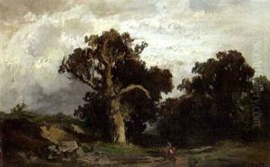 Baumlandschaft, Im Vordergrund Bauer Mit Seinem Fuhrwerk by Fritz Halberg-Krauss