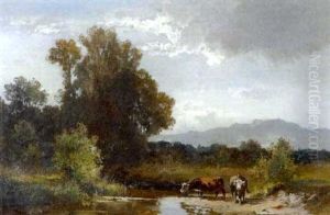 Teichlandschaft Mit Kuhen by Fritz Halberg-Krauss