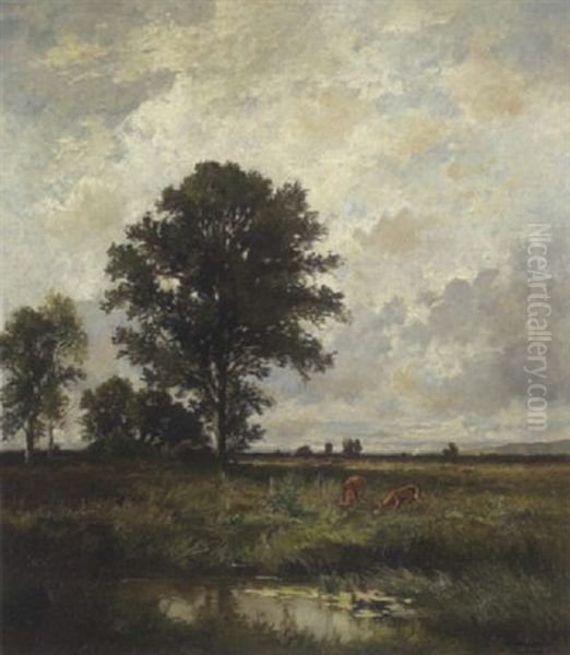 Voralpenlandschaft Mit Asenden Rehen Am Teich - view 1