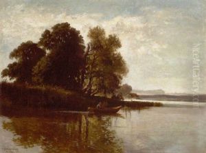 Uferlandschaft Mit Ruderboot by Fritz Halberg-Krauss