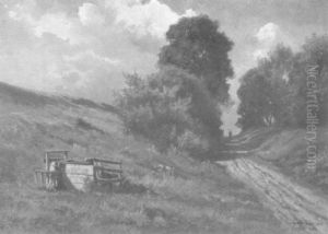 Sonnenbeschienener Wiesenhang Mit Feldweg by Fritz Halberg-Krauss