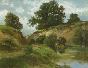 Sommerlandschaft Mit Einem Hohlweg, Der Zu Einem Wasser Fuhrt thumbnail
