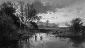 Bachlandschaft Im Dachauer Moos Im Abendlicht by Fritz Halberg-Krauss