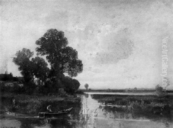 Fischer Im Nachen Auf Dem Stillen Weiher - view 1