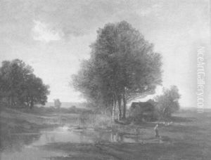 Weite Voralpenlandschaft Mit Einem Weiher by Fritz Halberg-Krauss