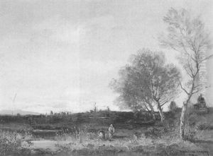 Landschaft Mit Wascherinnen An Einem Fluss